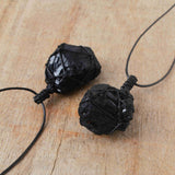 Raw Black Obsidian Wrap Necklace, Adjustable, Healing Rock Gemstone Jewelry HUS225