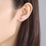 S925 Sterling Silver Tiny Small Opal Studs Earrings, Round Opal Post Earrings AL099