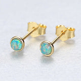 S925 Sterling Silver Tiny Small Opal Studs Earrings, Round Opal Post Earrings AL099