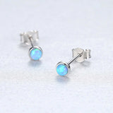 S925 Sterling Silver Tiny Small Opal Studs Earrings, Round Opal Post Earrings AL099