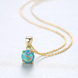 16" S925 Sterling Silver Opal Necklace, Tiny Round Opal Pendant Necklace, Fashion Jewelry AL562