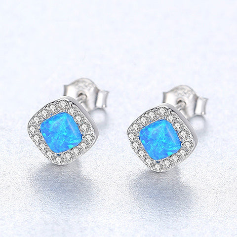 S925 Sterling Silver Diamond Opal Stud Earrings, CZ Opal Studs, Fashion Opal Jewelry AL558