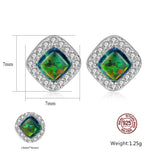 S925 Sterling Silver Diamond Opal Stud Earrings, CZ Opal Studs, Fashion Opal Jewelry AL558