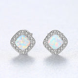 S925 Sterling Silver Diamond Opal Stud Earrings, CZ Opal Studs, Fashion Opal Jewelry AL558