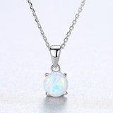 16" S925 Sterling Silver Opal Necklace, Tiny Round Opal Pendant Necklace, Fashion Jewelry AL562