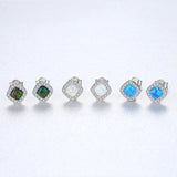 S925 Sterling Silver Diamond Opal Stud Earrings, CZ Opal Studs, Fashion Opal Jewelry AL558