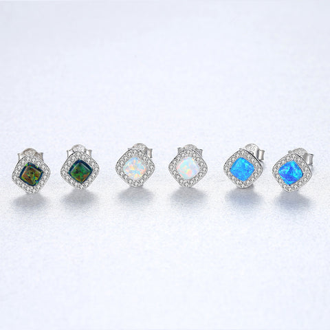 S925 Sterling Silver Diamond Opal Stud Earrings, CZ Opal Studs, Fashion Opal Jewelry AL558