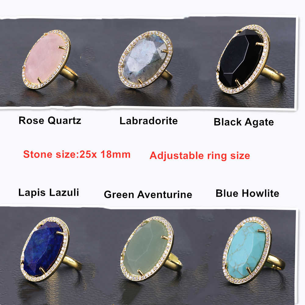 Large Natural Stone Rose Quartz Labradorite Pave Diamond Adjustable Ring AL196