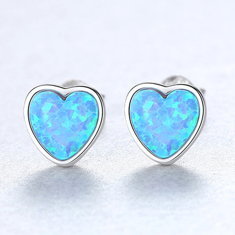 925 Sterling Silver Opal Stone Heart Studs Earrings, Fashion Jewelry AL553