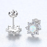 S925 Sterling Silver Opal CZ Flower Stud Earrings, Fashion Jewelry AL559