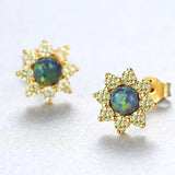 S925 Sterling Silver Opal CZ Flower Stud Earrings, Fashion Jewelry AL559