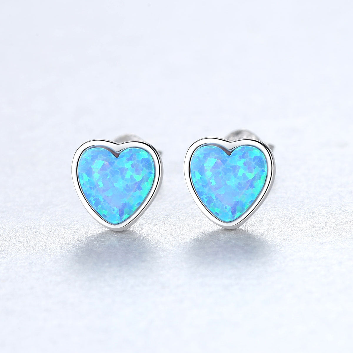 S925 Sterling Silver Opal Studs Earrings In Heart Opal AL553 Lovely Heart Earrings