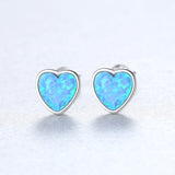 925 Sterling Silver Opal Stone Heart Studs Earrings, Fashion Jewelry AL553