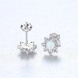 S925 Sterling Silver Opal CZ Flower Stud Earrings, Fashion Jewelry AL559