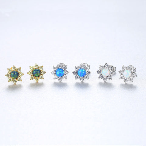 S925 Sterling Silver Opal CZ Flower Stud Earrings, Fashion Jewelry AL559