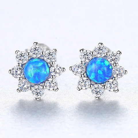 S925 Sterling Silver Opal CZ Flower Stud Earrings, Fashion Jewelry AL559