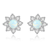 S925 Sterling Silver Opal CZ Flower Stud Earrings, Fashion Jewelry AL559
