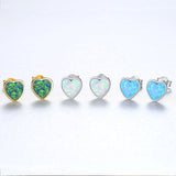 925 Sterling Silver Opal Stone Heart Studs Earrings, Fashion Jewelry AL553