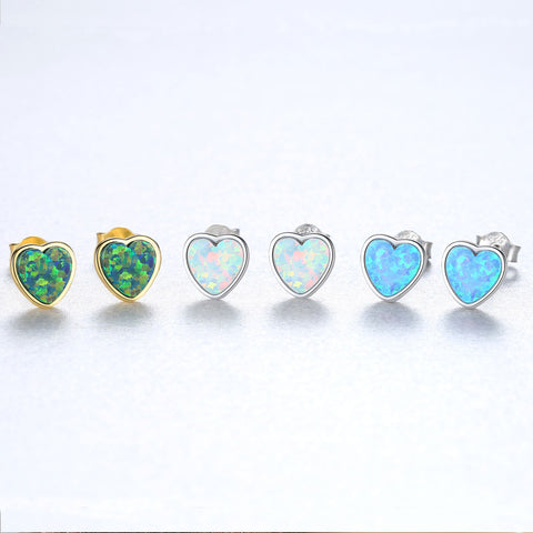 925 Sterling Silver Opal Stone Heart Studs Earrings, Fashion Jewelry AL553