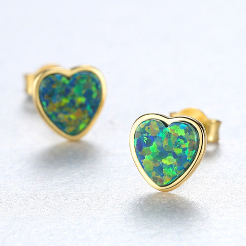S925 Sterling Silver Opal Studs Earrings In Heart Opal AL553 Lovely Heart Earrings