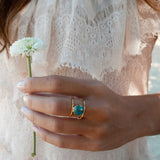 18k Gold Round Turquoise Ring AL292