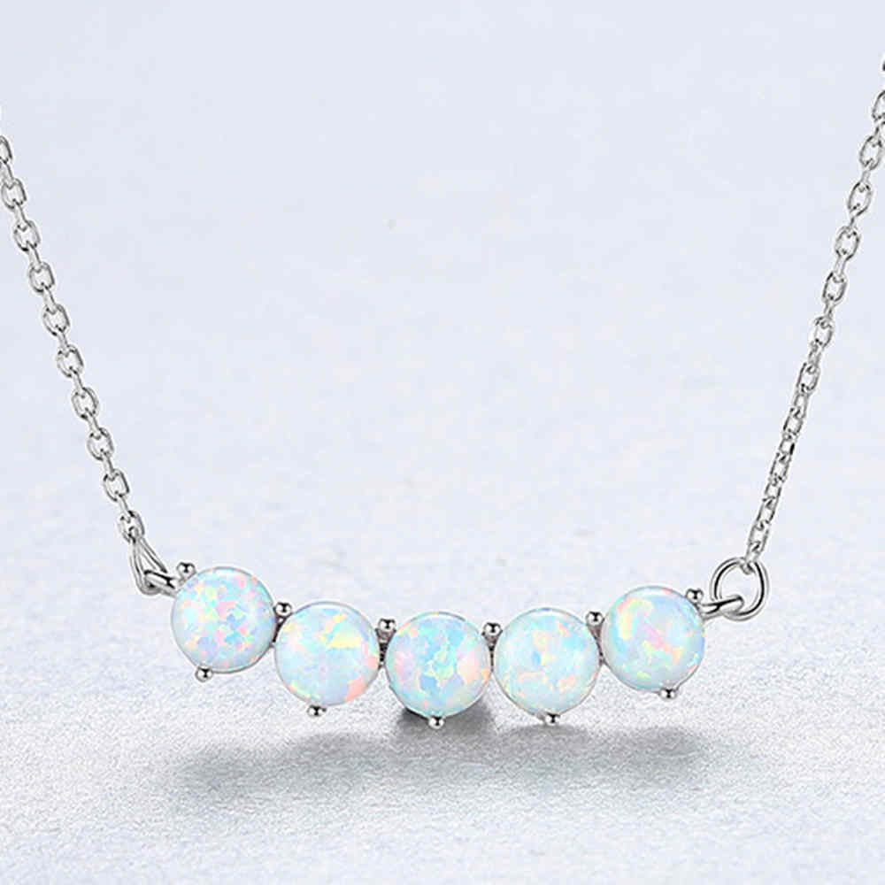 925 Sterling Silver Claw Opal Four Stones Connector Necklace AL102