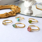 Gold Plated Brass Raw Rainbow Gemstone Ring, Birthstone Ring, Healing Crystal Stone Statement Ring Jewelry BT003