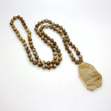 36" Slab Gemstone Pendant Necklace, Mala Beaded Long Necklace AL083