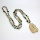 36" Slab Gemstone Pendant Necklace, Mala Beaded Long Necklace AL083