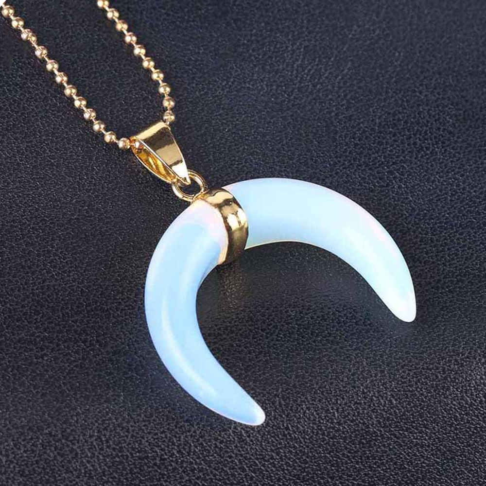 Natural Stone Double Horn Necklace