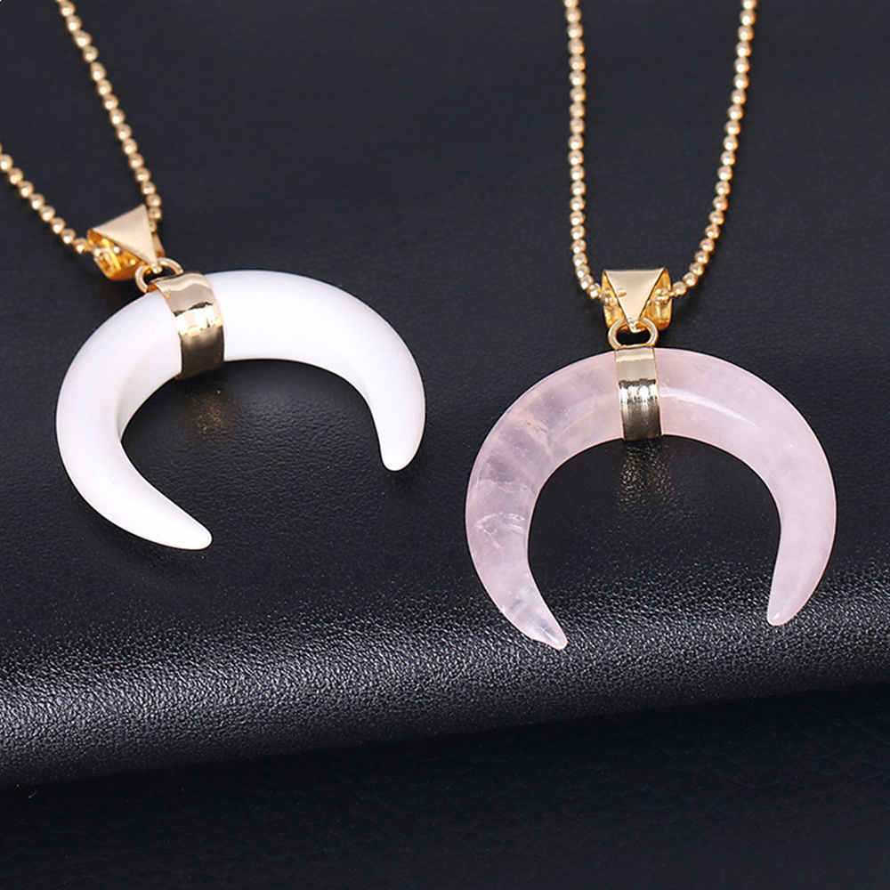 Natural Stone Double Horn Necklace