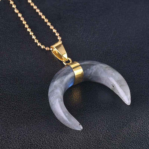 Natural Stone Moon Necklace in Gold Plated AL145