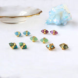 Gold Plated Hexagon Point Birthstone Stud Earrings, Tiny Natural Gemstone Earrings, Healing Crystal Post Earrings Jewelry BT001