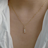 Sterling Silver Plated 14K Gold Zircon Bar Pendant Necklace Geometric CZ Pave Simple Fashion Necklace AL479