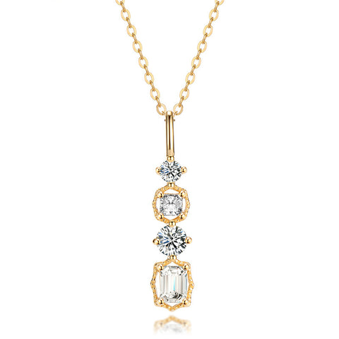 Sterling Silver Plated 14K Gold Zircon Bar Pendant Necklace Geometric CZ Pave Simple Fashion Necklace AL479