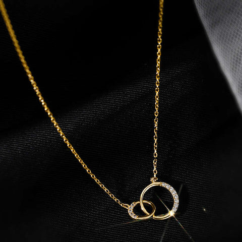 925 Sterling Silver Plated 14K Gold Zircon Eternity Circle Necklace, Infinity Necklace, Double Ring Interlocking Circle Necklace, Anniversary Gift For Women AL482