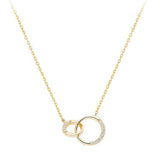 Sterling Silver Plated 14K Gold Zircon Double Circle Rings Link Necklace Simple Fashion Necklace AL482
