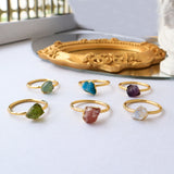 Gold Plated Brass Raw Rainbow Gemstone Ring, Birthstone Ring, Healing Crystal Stone Statement Ring Jewelry BT003