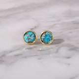 Gold Plated Round Faceted Gemstone Stud Earrings, Birthstone Earrings Jewelry BT024