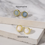 Gold Plated Round Faceted Gemstone Stud Earrings, Birthstone Earrings Jewelry BT024