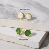 Gold Plated Round Faceted Gemstone Stud Earrings, Birthstone Earrings Jewelry BT024