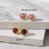 Gold Plated Round Faceted Gemstone Stud Earrings, Birthstone Earrings Jewelry BT024