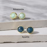 Gold Plated Round Faceted Gemstone Stud Earrings, Birthstone Earrings Jewelry BT024