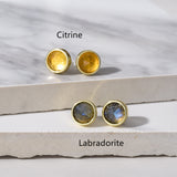 Gold Plated Round Faceted Gemstone Stud Earrings, Birthstone Earrings Jewelry BT024