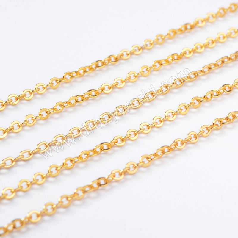 30 Inch 14K Gold Plated Copper Finished Chain Necklace Finding Golden Flat Cable Chain Losbter Clasp PJ006-30-G1