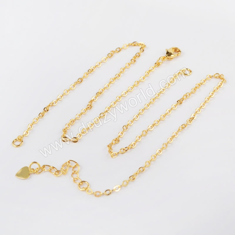 16 Inch Gold Plated Copper Finished Chain Connector Necklace Finding Golden Flat Cable Chain Losbter Clasp PJ007-8x2