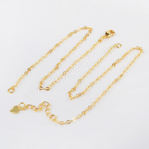 16 Inch Gold Plated Copper Finished Chain Connector Necklace Finding Golden Flat Cable Chain Losbter Clasp PJ007-8x2