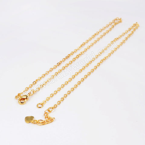 16 Inch Gold Plated Copper Finished Chain Connector Necklace Finding Golden Flat Cable Chain Losbter Clasp PJ007-8x2