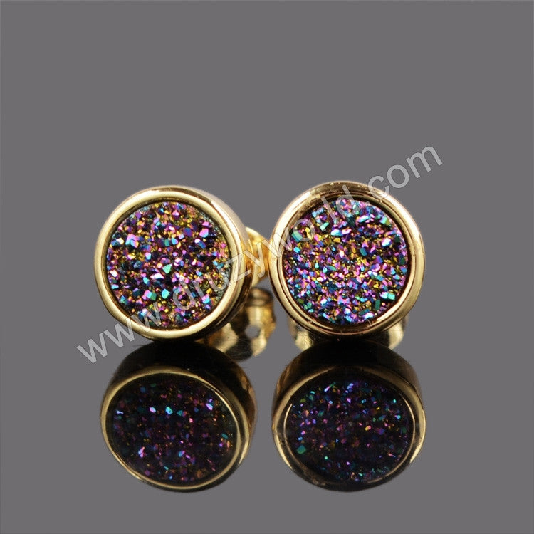 rainbow aura druzy earrings 