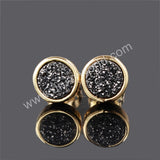 Round 8mm Gold Plated Bezel Natural Agate Titanium Druzy Stud Earrings, Drusy Jewelry ZG0198